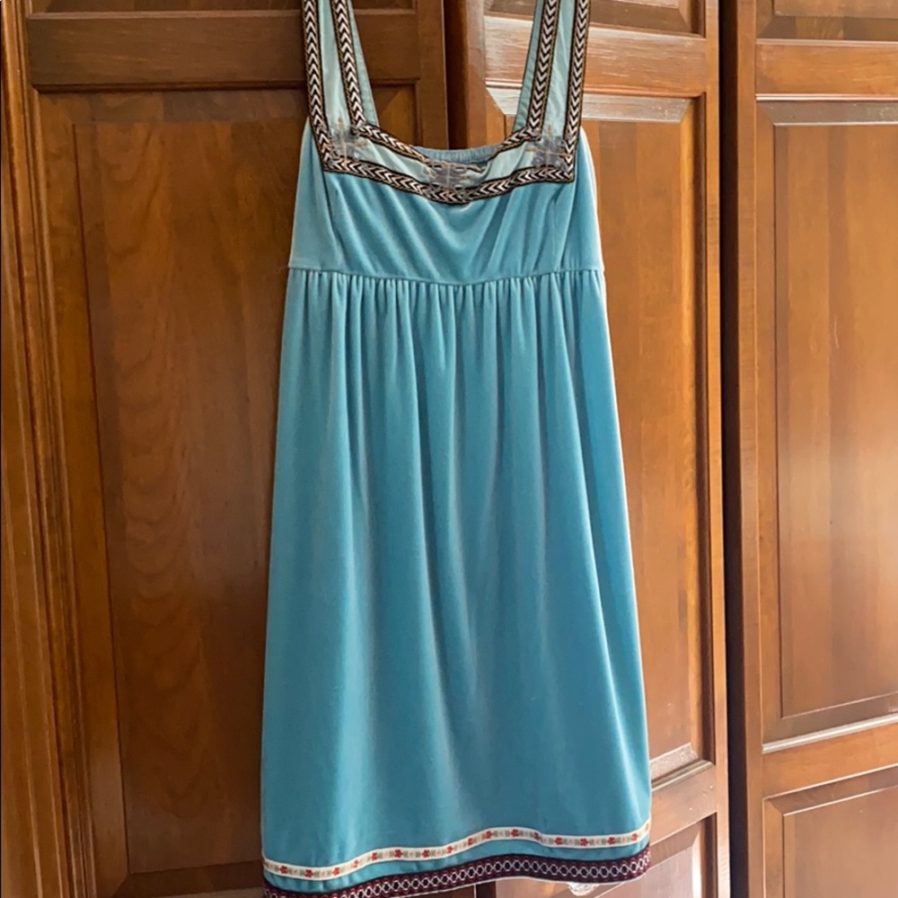 Free People Blue Dress with Embroidered Trim
